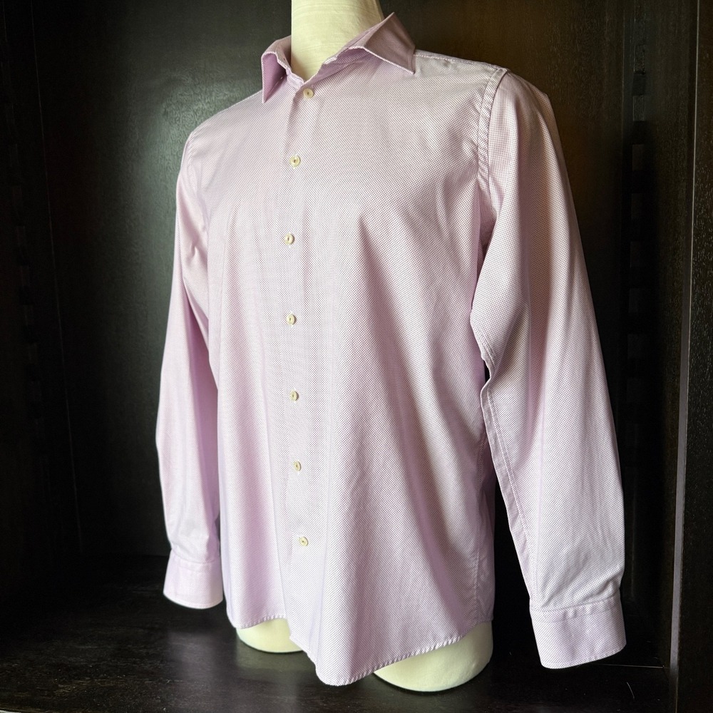 Eton Dress Shirt Cotton Micro Print Contemporary Fit Button Front Lavender 17.5